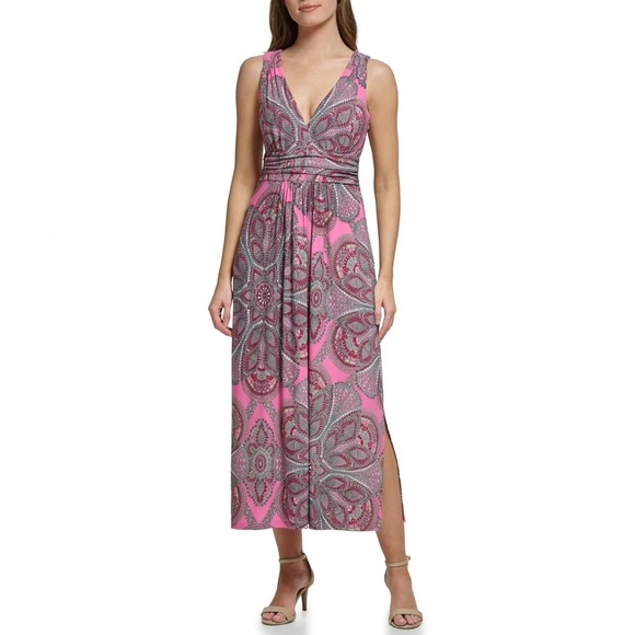 New! Tommy Hilfiger Mosaic Ruched Maxi Dress nwt 16523 - Picture 1 of 12